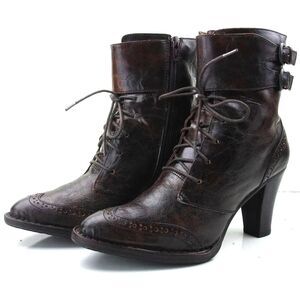 Women's 8.5 M Born Crown Crawford Brush Brown Granny Boots Lace-Up Victorian Zip
